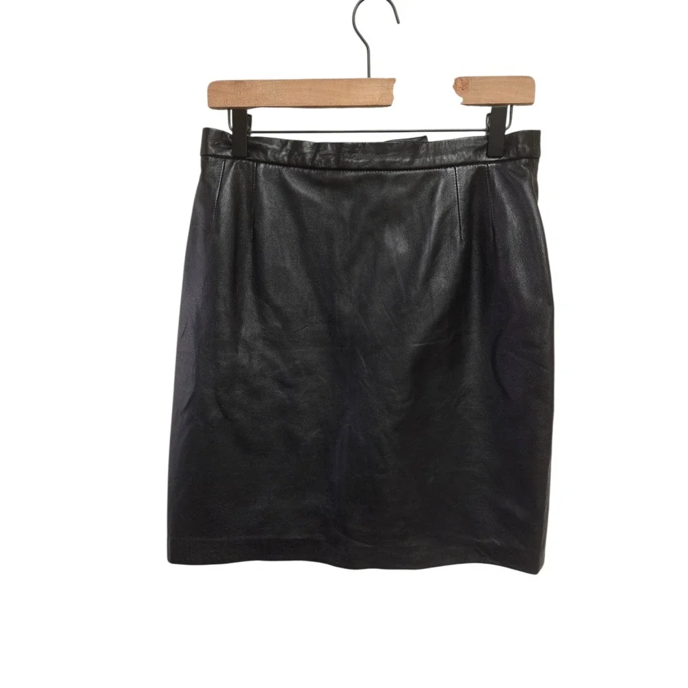 Vintage 90s‎ Liz Claiborne Collection Black Leather Pencil Skirt Size 12